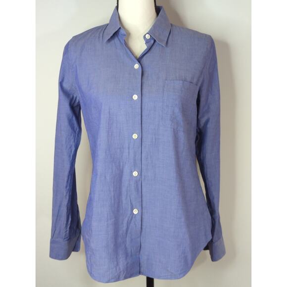 Theory Blue Chambray Cotton Long Sleeve Preppy Button-Up Shirt Women's Small - Picture 2 of 9